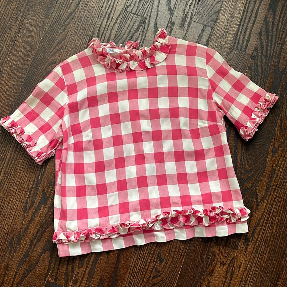 Vintage gingham pink ruffle blouse size small